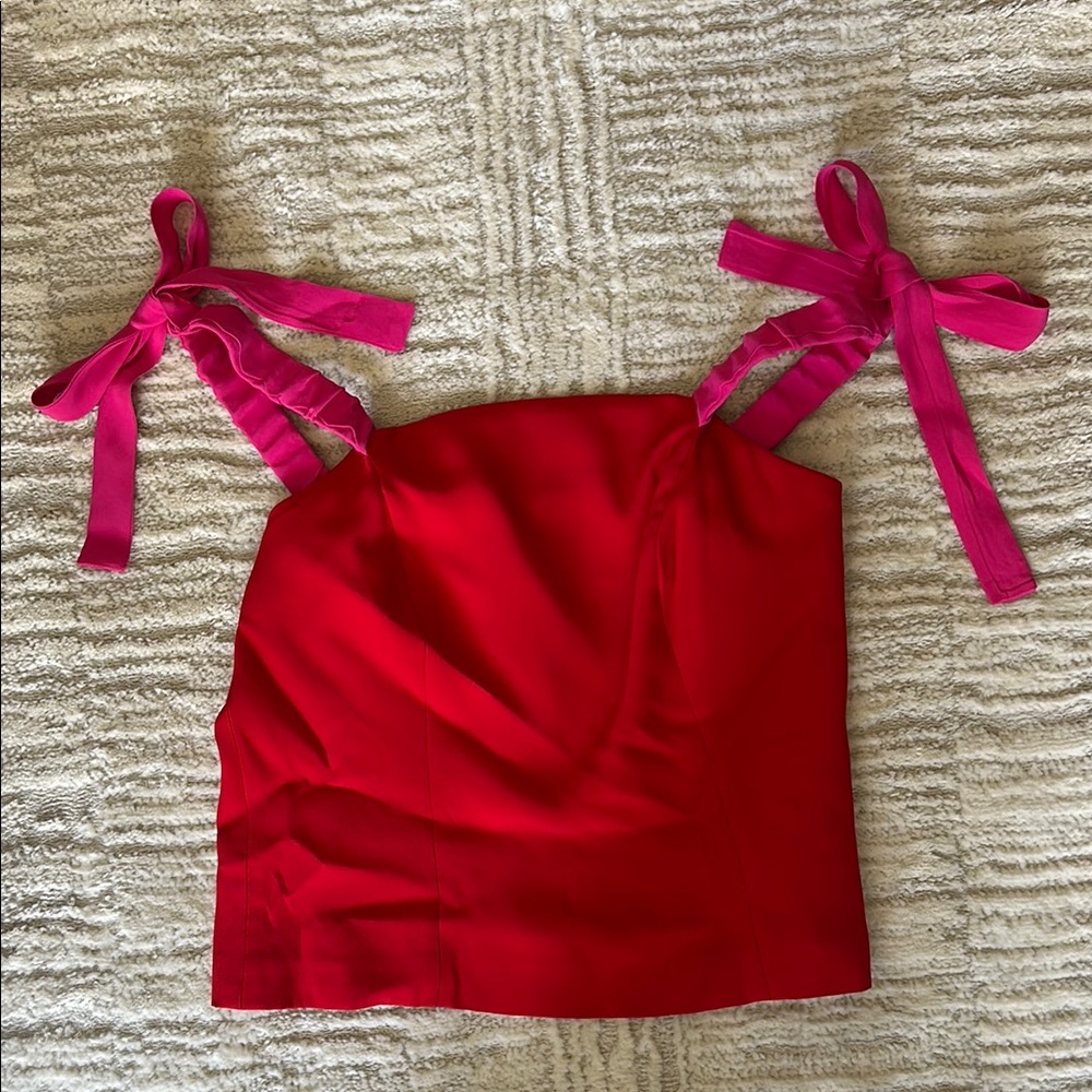STAUD Red Sleeveless Top with Pink Straps